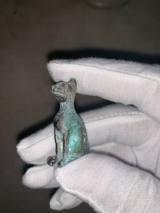 Bastet Egyptian Cat Goddess Bronze Patina Statue Kingdom Ptolemaic Dynasty