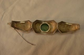 ANTIQUE LARGE CHINESE STERLING FILIGREE CARVED JADE VERMEIL ENAMEL BRACELET 5