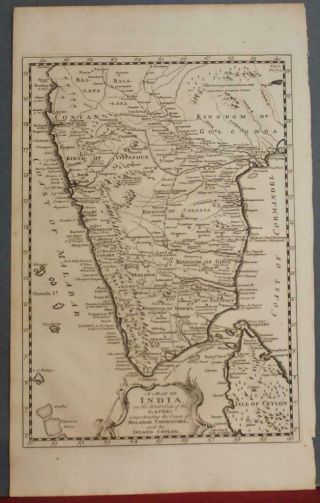 Southern India & North Sri Lanka 1744 Bowen Antique Copper Engraved Map