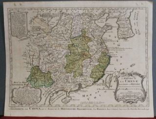 China Korea Taiwan 1748 Bellin & Van Schley Antique Copper Engraved Map