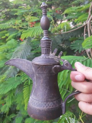 Antique 25 cm copper brass Dallah islamic Coffee Pot Arabic,  9.  9 INCHES 2