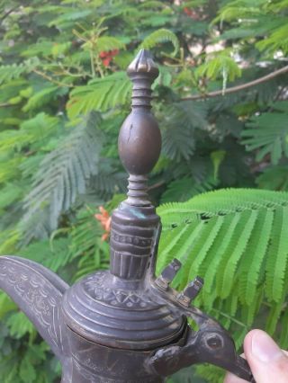 Antique 25 cm copper brass Dallah islamic Coffee Pot Arabic,  9.  9 INCHES 6