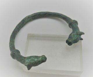 Ancient Viking Nordic Bronze Bracelet With Dragon Head Terminals 900 - 1000ad