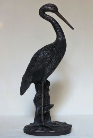 Antique Japanese Solid Bronze Heron Crane Statue