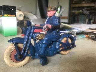 1930s Hubley Harley Davidson Cast Iron Civilian Blue Motorcycle 20541