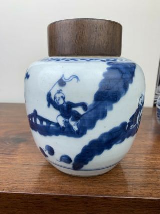 Antique Chinese Blue And White Ginger Jar Kangxi Period