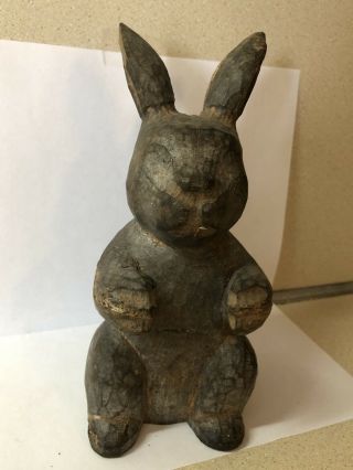 Antique Wood Rabbit Paper Mache Mold/Sculpture Primative Hand Carved Figure 2