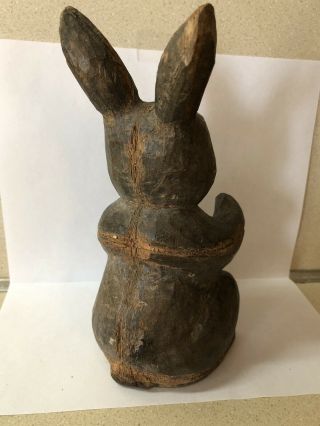Antique Wood Rabbit Paper Mache Mold/Sculpture Primative Hand Carved Figure 3