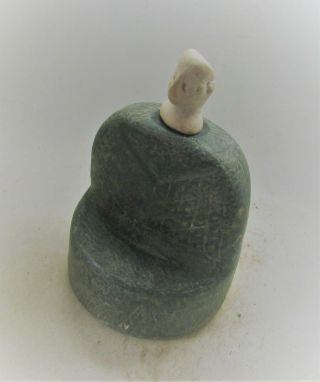 CIRCA 200BC - 200AD ANCIENT BACTRIAN CHLORITE STONE SEATED DIETY NEAR EAST 4