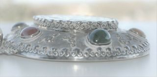 RARE CHINESE EXPORT SILVER JADE JADEITE JEM STONE SET DRAGON HANDLE BELT BUCKLE 10