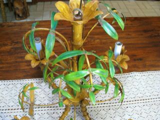 Mid - Century Italian Tole Metal Bamboo Palm Tropical 4 Light Swag Chandelier 5