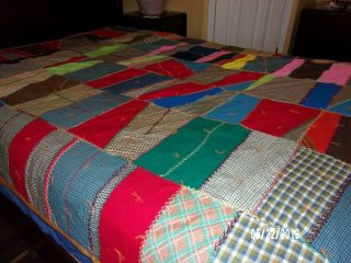 Handmade Quilt - Hand Tied Zigzag Stitch Crazy Quilt Bedspread Comforter