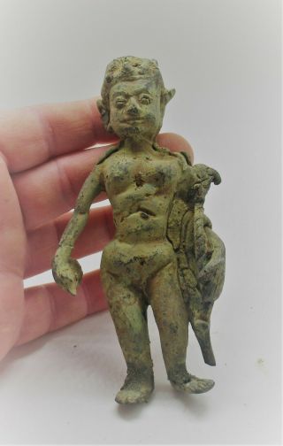 Scarce Ancient Near Eastern Roman Era Bronze Statuette In The Form Of A Woman