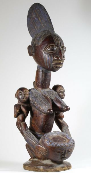 Yoruba Bowl Bearer - Female Figure Wood Statue African Tribal Art
