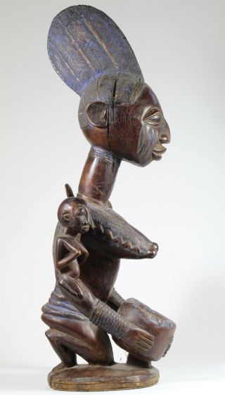 Yoruba Bowl Bearer - Female Figure Wood Statue African Tribal Art 2