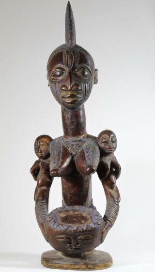 Yoruba Bowl Bearer - Female Figure Wood Statue African Tribal Art 4