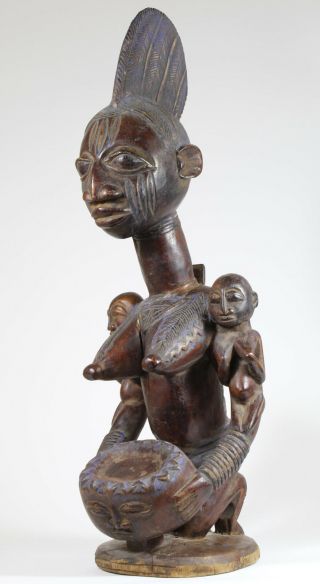 Yoruba Bowl Bearer - Female Figure Wood Statue African Tribal Art 5