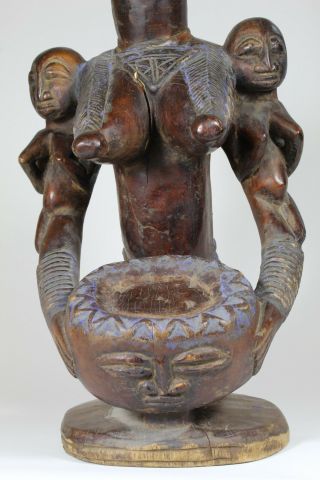 Yoruba Bowl Bearer - Female Figure Wood Statue African Tribal Art 6