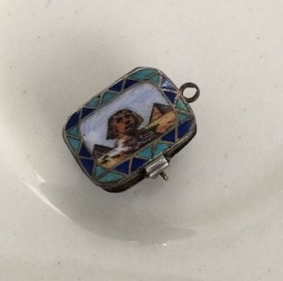 Antique Silver Egyptian Revival Enamel Pendant Locket Sphinx