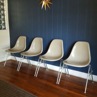 4x Vintage Eames Herman Miller Dss Stacking Fiberglass Shell Chairs Ind.  Grade