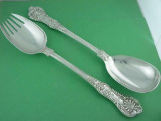 English Sterling Silver 2pc Salad Serving Set Hunt & Roskell King Kings 12.  73ozt