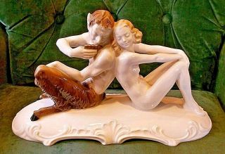 Hutchenreuther Antique Figural With Pan And Nude Woman (early 20th Century)