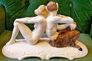 Hutchenreuther Antique Figural with Pan and Nude Woman (Early 20th Century) 2