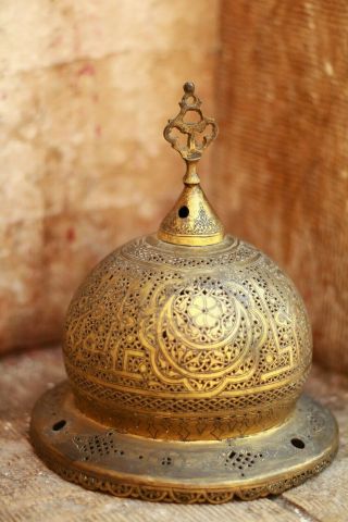 Fine Islamic Mameluke Arabic Cairoware Style Inlaid Ottoman Cobber Mosque Lamp