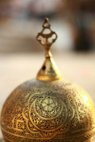 FINE ISLAMIC MAMELUKE ARABIC CAIROWARE STYLE INLAID OTTOMAN COBBER MOSQUE LAMP 3