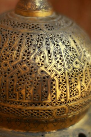 FINE ISLAMIC MAMELUKE ARABIC CAIROWARE STYLE INLAID OTTOMAN COBBER MOSQUE LAMP 4