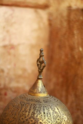 FINE ISLAMIC MAMELUKE ARABIC CAIROWARE STYLE INLAID OTTOMAN COBBER MOSQUE LAMP 5