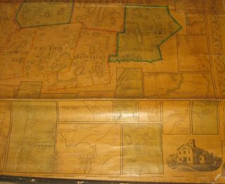 RARE Antique 1858 Henry Walling FRANKLIN COUNTY MASSACHUSETTS Wall MAP 11