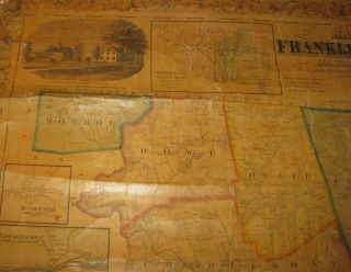 RARE Antique 1858 Henry Walling FRANKLIN COUNTY MASSACHUSETTS Wall MAP 3