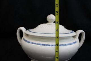 Large Antique Mid - 19th Century White Earthenware Soup Tureen W/Lid & Underplate 12