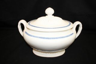 Large Antique Mid - 19th Century White Earthenware Soup Tureen W/Lid & Underplate 5