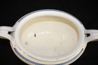 Large Antique Mid - 19th Century White Earthenware Soup Tureen W/Lid & Underplate 7