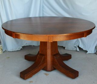 Antique Mission Arts & Crafts Round Oak Dining Table – Stickley Brothers - 54 " T