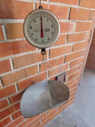 Vintage Chatillon 20 Pound Hanging Scale With Scoop Pan