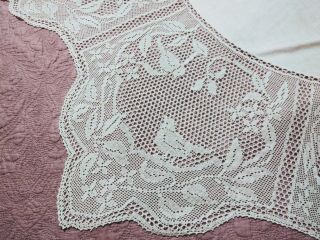 Irish Crochet Lace Linen 63 Inch Round Birds And Flowers Tablecloth