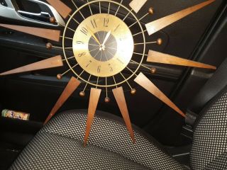 Vintage Mid Century Modern Starburst Sputnik Sunburst Atomic Wall Clock 3