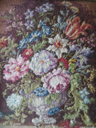 Antique Floral Needlepoint Petitpoint Tapestry Gold Frame Made in Austria 2