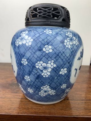 antique chinese blue and white ginger jar with wooden cover kangxi period 2