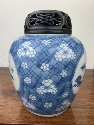 antique chinese blue and white ginger jar with wooden cover kangxi period 4