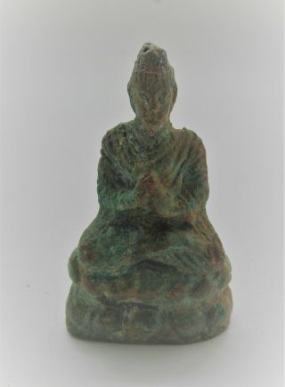 Scarce Ancient Gandharan Bronze Seated Buddha Figurine Circa 200 - 300ad