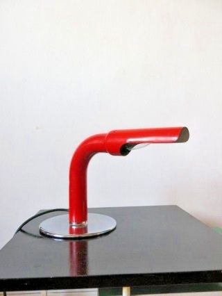 Vintage Mid Century Modernist Ingo Maurer Gully Red & Chrome Tubular Desk Lamp