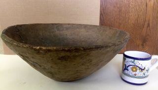 RARE 17thC.  HAND MADE COLONIAL WOODEN BOWL - ENORMOUS 16” 11
