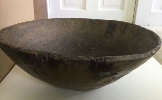 Rare 17thc.  Hand Made Colonial Wooden Bowl - Enormous 16”