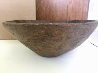 RARE 17thC.  HAND MADE COLONIAL WOODEN BOWL - ENORMOUS 16” 2
