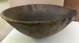 RARE 17thC.  HAND MADE COLONIAL WOODEN BOWL - ENORMOUS 16” 3