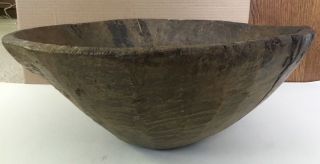 RARE 17thC.  HAND MADE COLONIAL WOODEN BOWL - ENORMOUS 16” 4